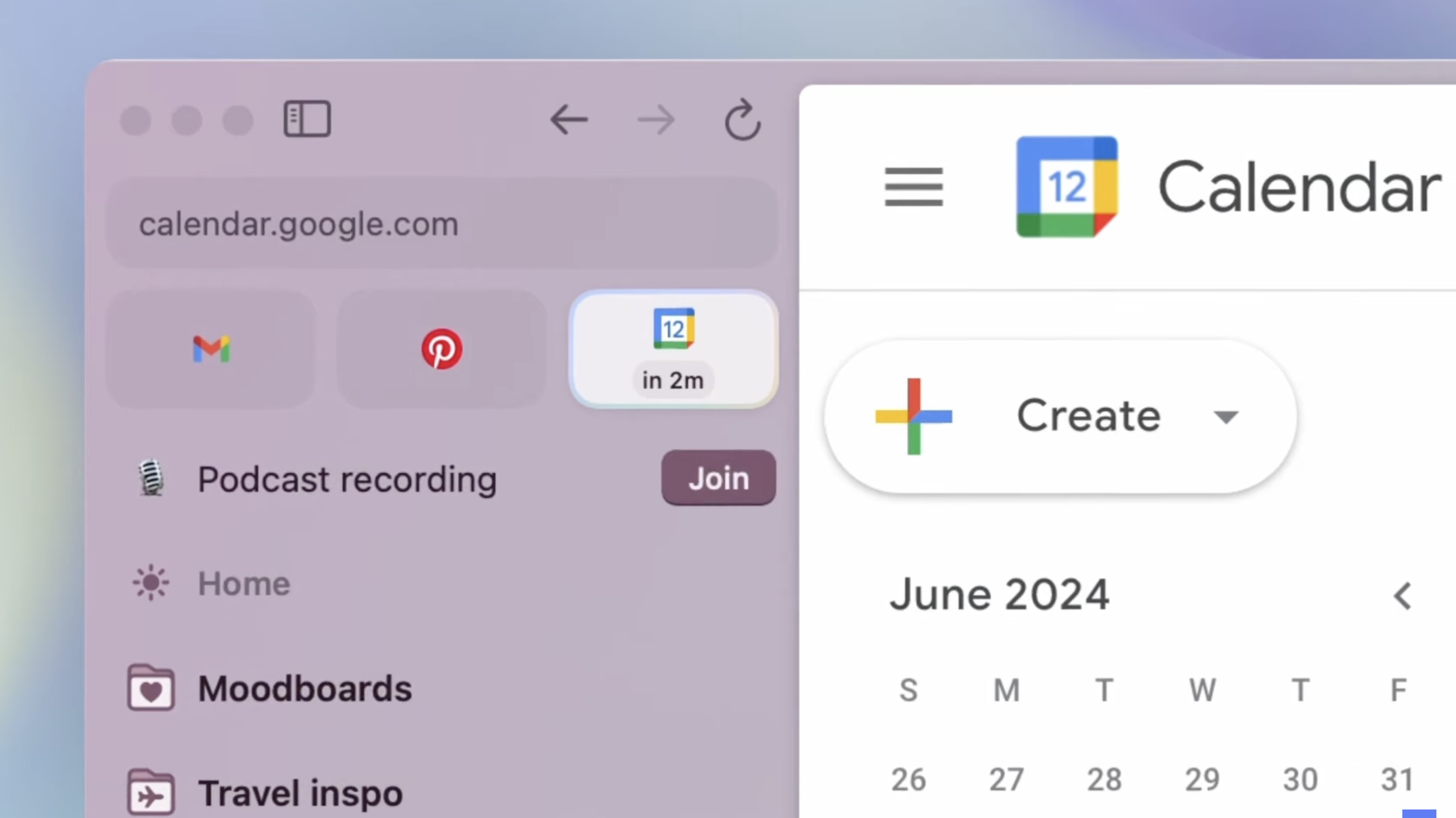 Arc now includes a live calendar button to help you stay on track for meetings.