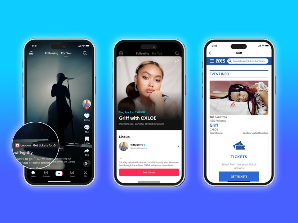 TikTok has partnered with AXS to offer ticket sales for live events around the globe.