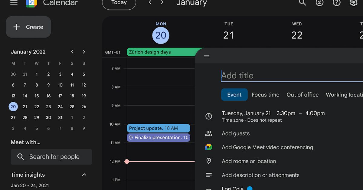 Google Calendar Receives a Design Refresh and Adds Dark Mode.