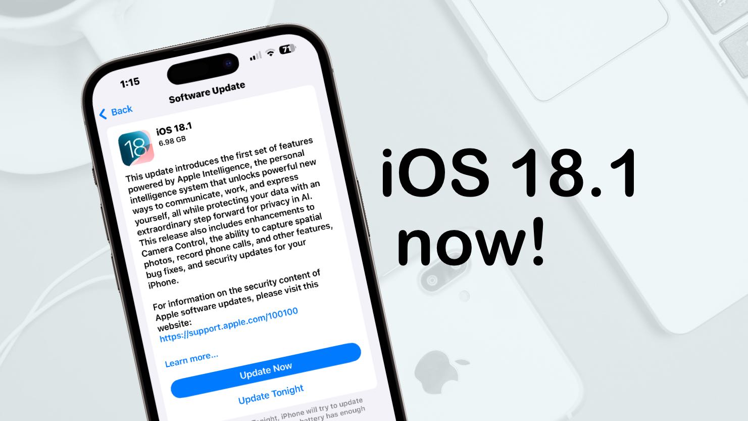 Apple Intelligence launches with the iOS 18.1 update.