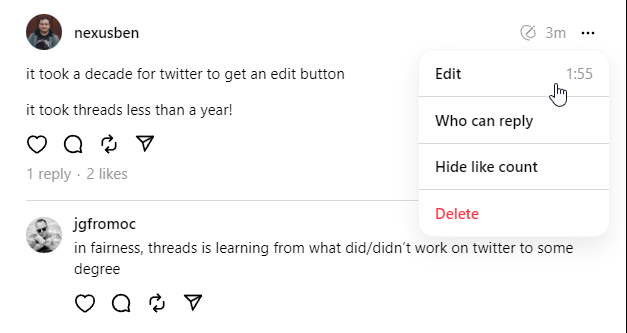 Threads is introducing an edit button that is accessible to all users without a paywall.