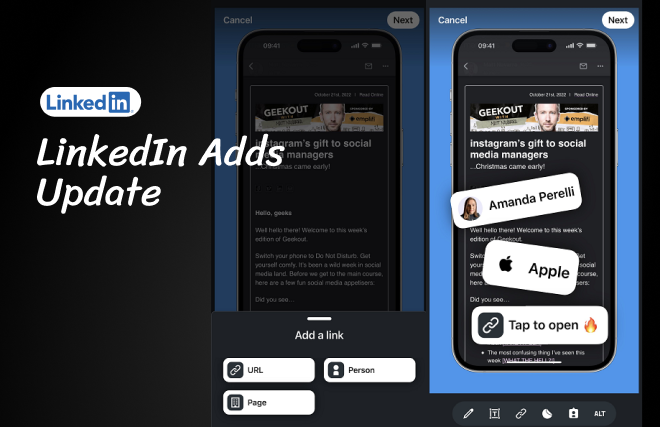LinkedIn introduces new link stickers for 'Person' and 'Page' profiles to boost engagement within the app.